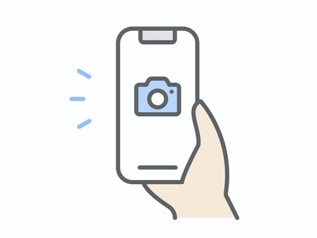 スマホ撮影 縦持ちの手とカメラアイコン スマホ,スマートフォン,携帯,手,持つ,縦向き,縦持ち,カメラ,写真,撮影のイラスト素材