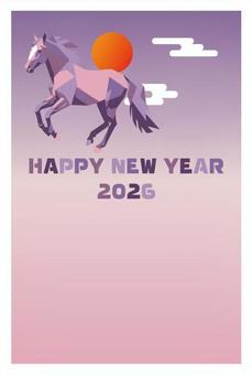 パープル幾何学日の出馬 紫,パープル,ピンク,幾何学,馬,年賀状,イラスト,日の出のイラスト素材