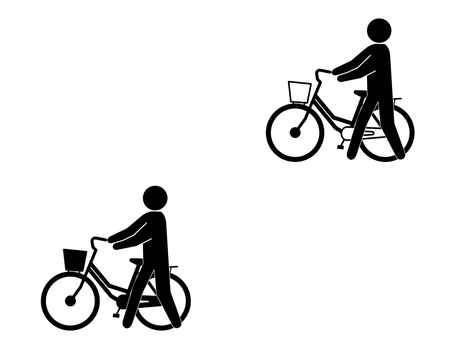 自転車は押して歩いてください 自転車,乗り物,セット,チャリ,チャリンコ,ママチャリ,押す,降りる,歩く,通行のイラスト素材