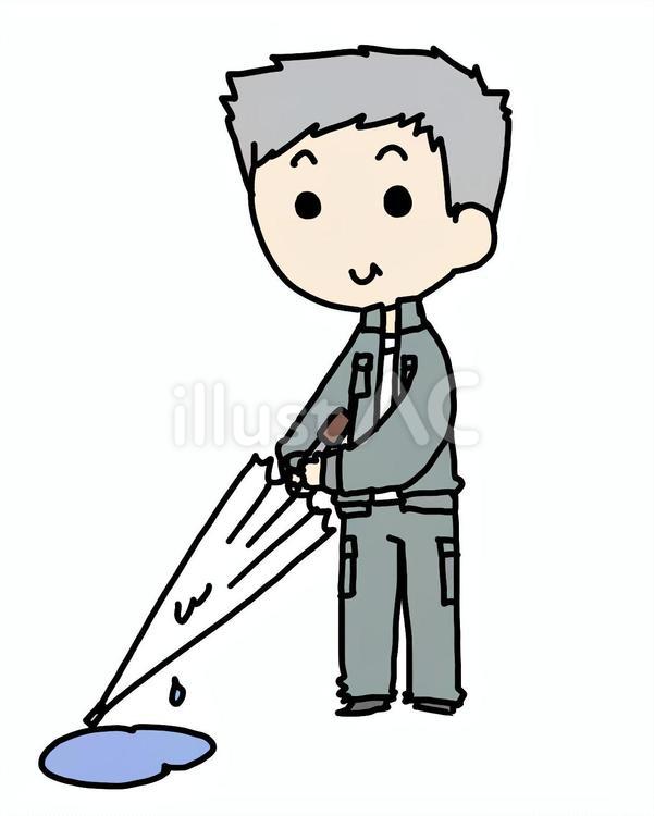 傘を畳むおじいさん おじいさん,傘,濡れたのイラスト素材