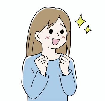 目を輝かせる女性【リアル等身】 嬉しい,感激,喜ぶ,やったー,女,キラキラ,ハッピー,うるうる,笑顔,幸せのイラスト素材