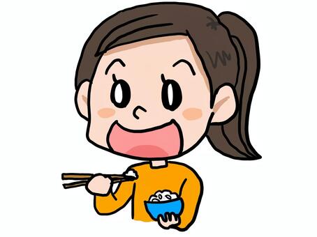 A girl who eats rice, meal, rice, food, JPG and PNG