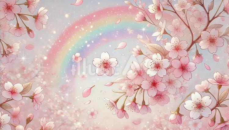 舞い散る桜と虹 桜,虹,春のイラスト素材
