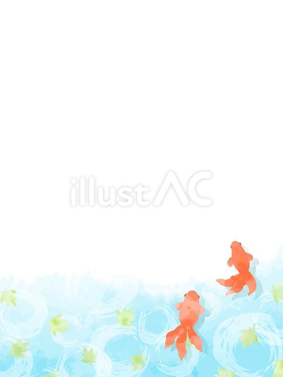 優しい手描きの金魚と水面の背景イラスト 可愛い,背景,綺麗のイラスト素材