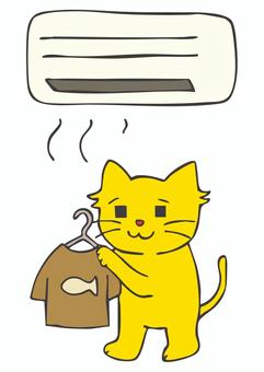 WI_C02_へやぼし 猫,エアコン,洗濯物,かわいい,手描きのイラスト素材