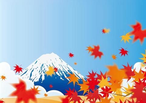富士山と秋の紅葉の背景素材 秋,紅葉,富士山,日本,雲,自然,青空,背景のイラスト素材