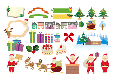 クリスマス素材セット クリスマス素材セット クリスマス,冬,月,雪,冬季,12月,クリスマスイブ,森,自然,植物のイラスト素材