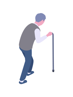 杖を使い歩く人物 アイソメトリック,男性,人物,杖,老人,高齢者のイラスト素材