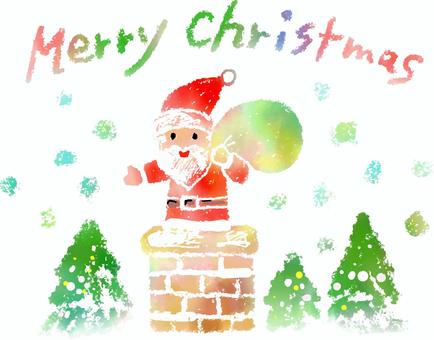 水彩風のサンタ サンタクロース,クリスマス,１２月,冬,水彩,メリークリスマス,ベクター,手描き,えんとつのイラスト素材