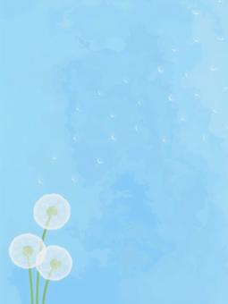 たんぽぽの綿毛と青空の背景02 たんぽぽ,綿毛,春,4月,5月,空,花,飛ぶ,舞う,植物のイラスト素材