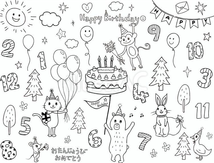 動物たちの誕生会色なし 誕生会,誕生日,バースデーのイラスト素材
