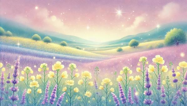 菜の花とラベンダーの花畑