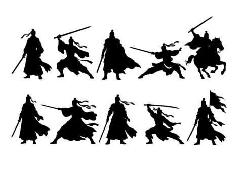 中国の剣士のシルエット 剣士,ソード,刀,刃物,戦い,剣術,シルエット,将軍,武将のイラスト素材