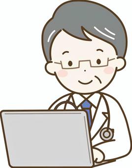 PCを操作するお医者さん 人物,医者,医師,ドクター,お医者さん,男性,パソコン,ノートパソコン,操作,入力のイラスト素材