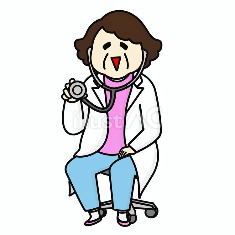 笑顔で聴診器をもつ中年女性医師 おばさん,女医,聴診器のイラスト素材