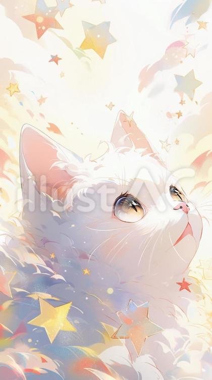 白ネコと星5 動物,白猫,星のイラスト素材
