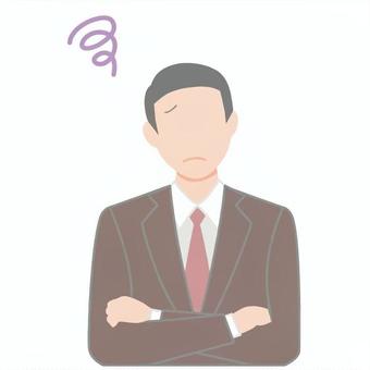 腕組みする茶色いスーツの男性 腕組みする茶色いスーツの男性 悩む,困る,腕組み,サラリーマン,スーツ,ネクタイ,ビジネスマン,1人,上半身,会社員のイラスト素材