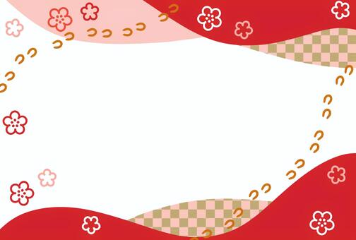 新春　馬の足跡フレーム フレーム,和風,梅,金,紅白,馬,足跡,午年,花,メッセージのイラスト素材