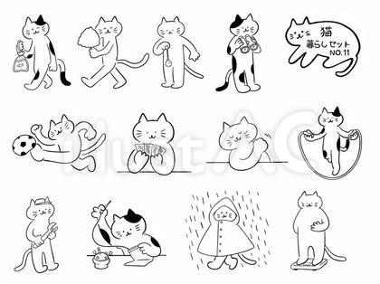 猫・暮らしセットNo.11(モノクロ)