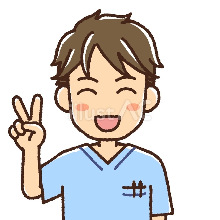 ピースをしているスクラブ姿の男性 男性,スクラブ,医療のイラスト素材