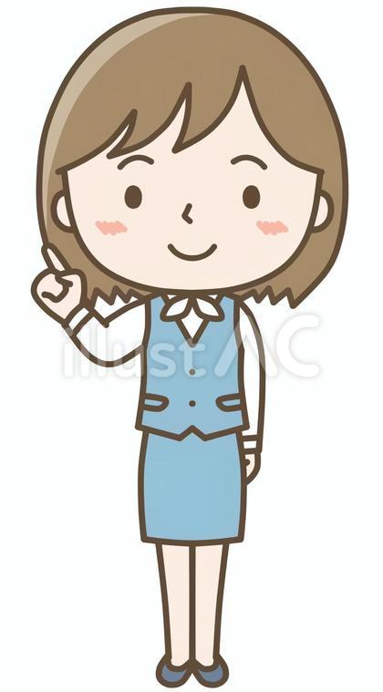 指差しポーズの女性_全身