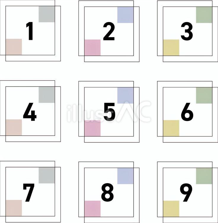 四角のアクセントの数字アイコン・くすみ 文字,アイコン,セットのイラスト素材