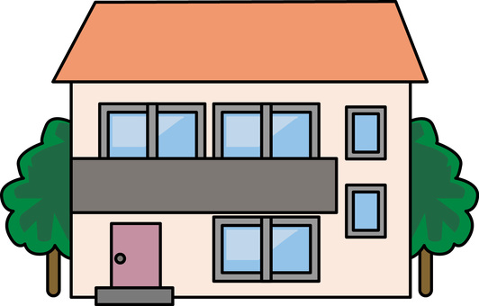 アパート　　 アパート,二階建て,賃貸,自宅,建物,植栽,デフォルメのイラスト素材