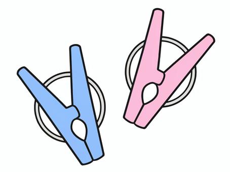ピンクと水色の洗濯バサミのイラスト 生活,道具,洗濯バサミ,挟む,留める,干すのイラスト素材