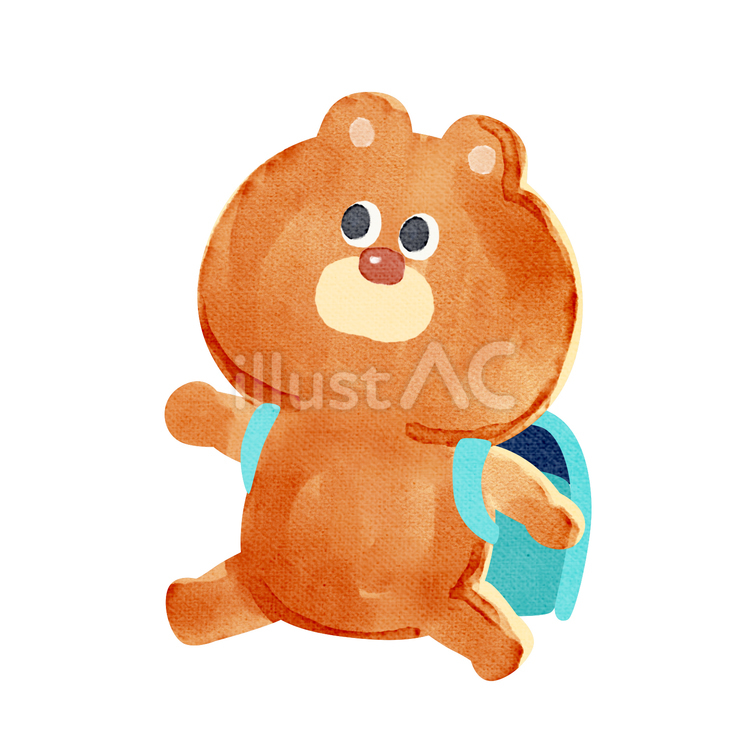 水彩画_ワクワク新入生のクマ_01 熊,動物,手描きのイラスト素材