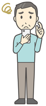 ニット中年男性-008-全身  ニット中年男性-008-全身 スマホ,困る,おじさん,男性,中年,お父さん,パパ,シニア,ミドルエイジ,人物のイラスト素材