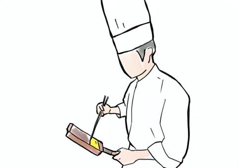 だし巻き卵を作るシェフ 調理師,料理人,コックさん,コック服,調理,料理,シェフ,飲食店,レストラン,専門学生のイラスト素材