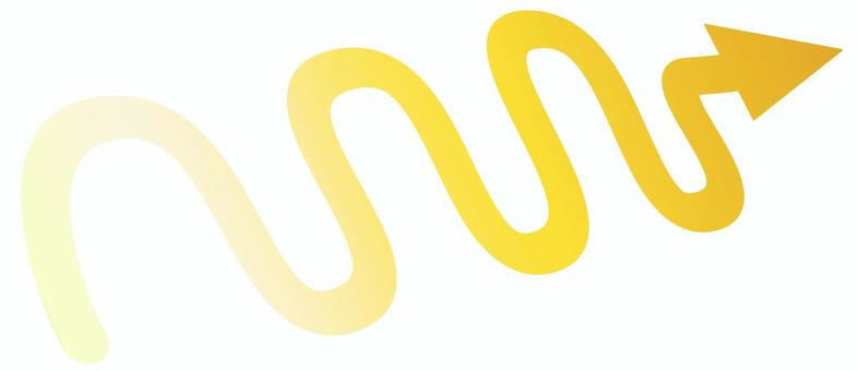 蛇行するグラデーションの黄色い矢印 矢印,蛇行,アイコン,黄色,金色,グラデーション,右向き,うねうね,グネグネ,湾曲のイラスト素材