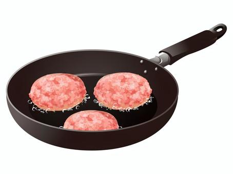 調理中のハンバーグ1 ハンバーグ,調理,洋食,料理,食べ物,肉だね,ひき肉,フライパンのイラスト素材