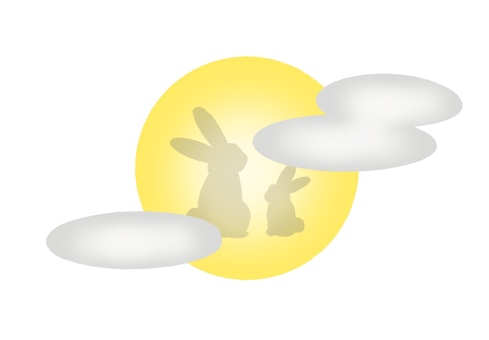 月のかかった満月と月兎 月,満月,十五夜,お月見,中秋の名月,兎,天体,円,丸い,秋のイラスト素材