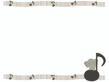 音符に座っている象（フレーム） 音符,象,動物,かわいい,音楽,フレームのイラスト素材