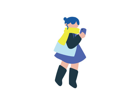 冬スマホを見る女性ベクターイラスト 女性,スマホ,スマートフォン,全身,冬服,冬,人物,人,イラスト,手書きのイラスト素材