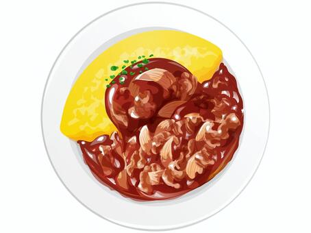 オムハヤシ オムハヤシ,オムライス,ハヤシライス,洋食,料理,食べ物,牛肉,玉ねぎ,デミグラスソース,卵のイラスト素材