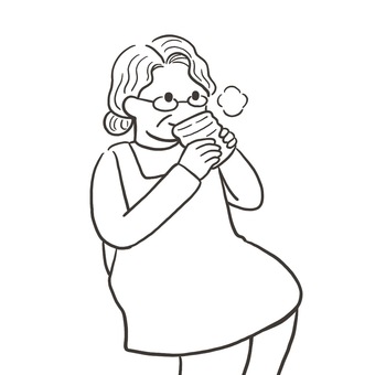お茶を飲むおばあちゃん お茶,湯呑み,コップ,おばあちゃん,おばあさん,祖母,老人,高齢者,年配,休憩のイラスト素材