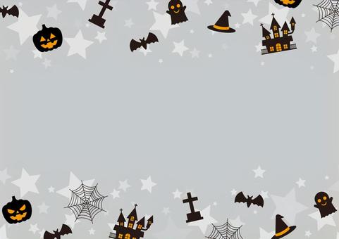 ポップなモノトーンのハロウィンのフレーム ハロウィン,秋,かぼちゃ,洋館,お化け,蝙蝠,蜘蛛の巣,お墓,帽子,星のイラスト素材