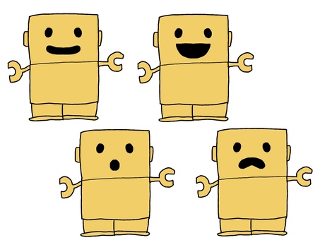 Illustration, robot, cardboard, a smile, 