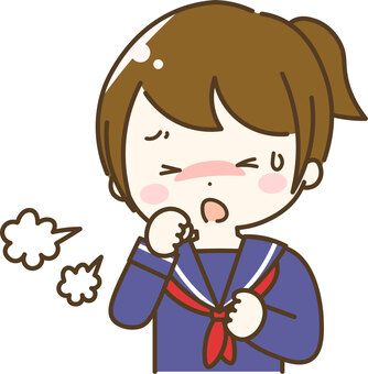 咳をする女子学生 女の子,学生,中学生,高校生,こども,咳,風邪,むせる,咳き込む,汗のイラスト素材