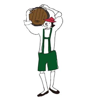 ビール樽を担ぐ男性 オクトーバーフェスト,祭典,ドイツ,ビール,樽,民族衣装,帽子,ベスト,シャツ,半ズボンのイラスト素材