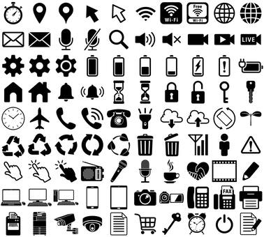 定番アイコンセット アイコン,マーク,シンボル,セット,マップピン,矢印,wi-fi,ストップウォッチ,地球,メールのイラスト素材