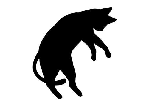ねこの寝そべりシルエット　リラックス 猫,シルエット,動物,寝そべり,寝転び,ごろ寝,ワンポイント,手描き,シンプル,背景のイラスト素材
