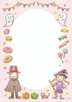 秋イラスト156 ハロウィン,背景,フレーム,ピンク,10月,秋,かわいい,水彩,イベント,パーティーのイラスト素材
