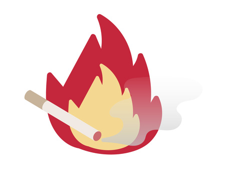 火とたばこのイラスト 火,火事,火災,たばこ,喫煙,トラブル,山火事,アイソメのイラスト素材