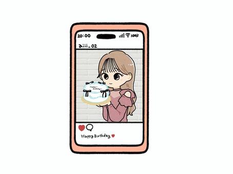 sns sns スマートフォン,投稿,sns,写真,映え,女の子,人物,女性,ロングヘア,デコレーションケーキのイラスト素材