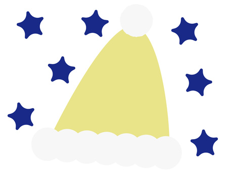 クリスマス黄色の帽子 黄色,サンタ帽子,帽子,サンタ,クリスマス,ポップ,かわいい,明るい,星,紺のイラスト素材