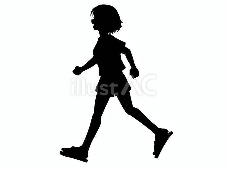 大股で歩く笑顔の女の子シルエット 女の子,シルエット,少女のイラスト素材