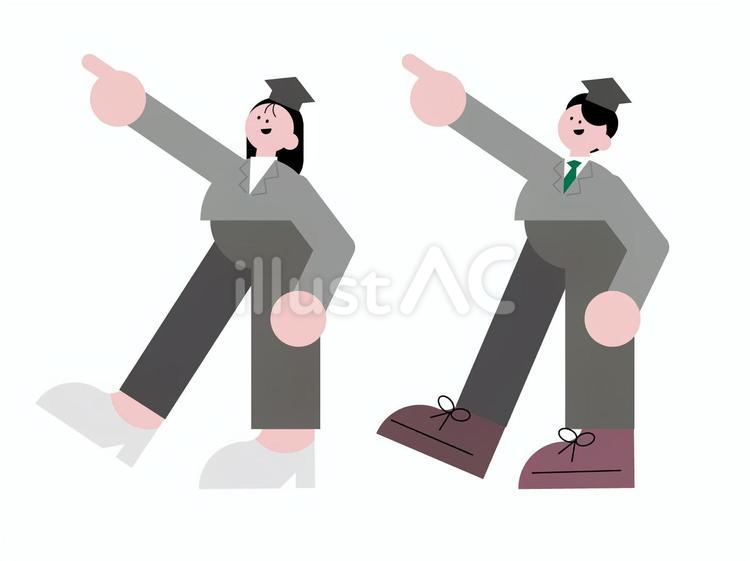 指さしをする会社員の男女 会社員,おしゃれ,かわいいのイラスト素材